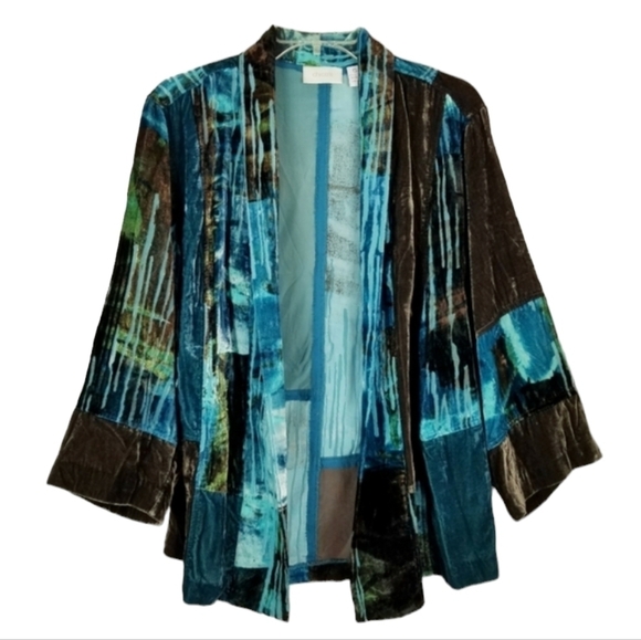 Chico's Burnout Velvet Open Front Kimono Jacket Artsy Boho Size Small Chicos 0 - Picture 1 of 8